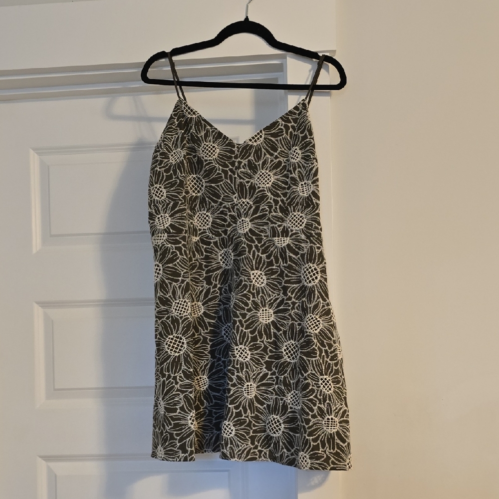 Express Olive Green and Cream Floral Mini Dress